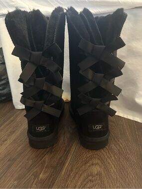 UGG Black Bailey Bow Tall Suede Sheepskin Boots